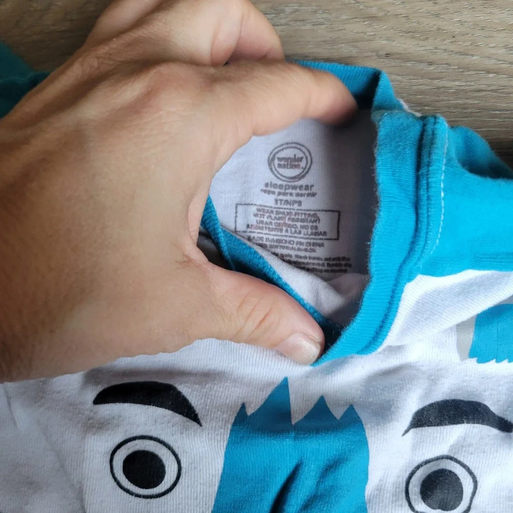 Wonder Nation Pajama Set Toddler 3T Blue Tiger Face Stripe Snug Fit Cotton PJs